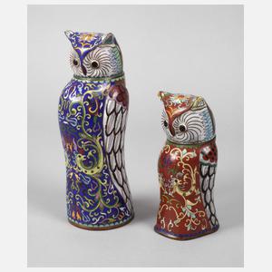 Paar figürliche Deckeldosen Cloisonné