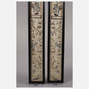 Paar Seidenstickereien