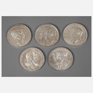 Konvolut seltene 3-Mark-Stücke Kaiserreich