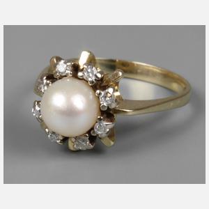 Perlenring mit Diamanten