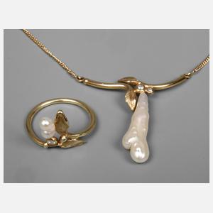 Schmuckset mit Perlen und Brillanten