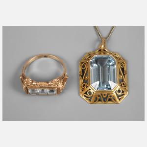 Ring und Anhänger mit Steinbesatz