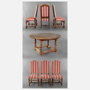 Barocktisch und sechs Stühle