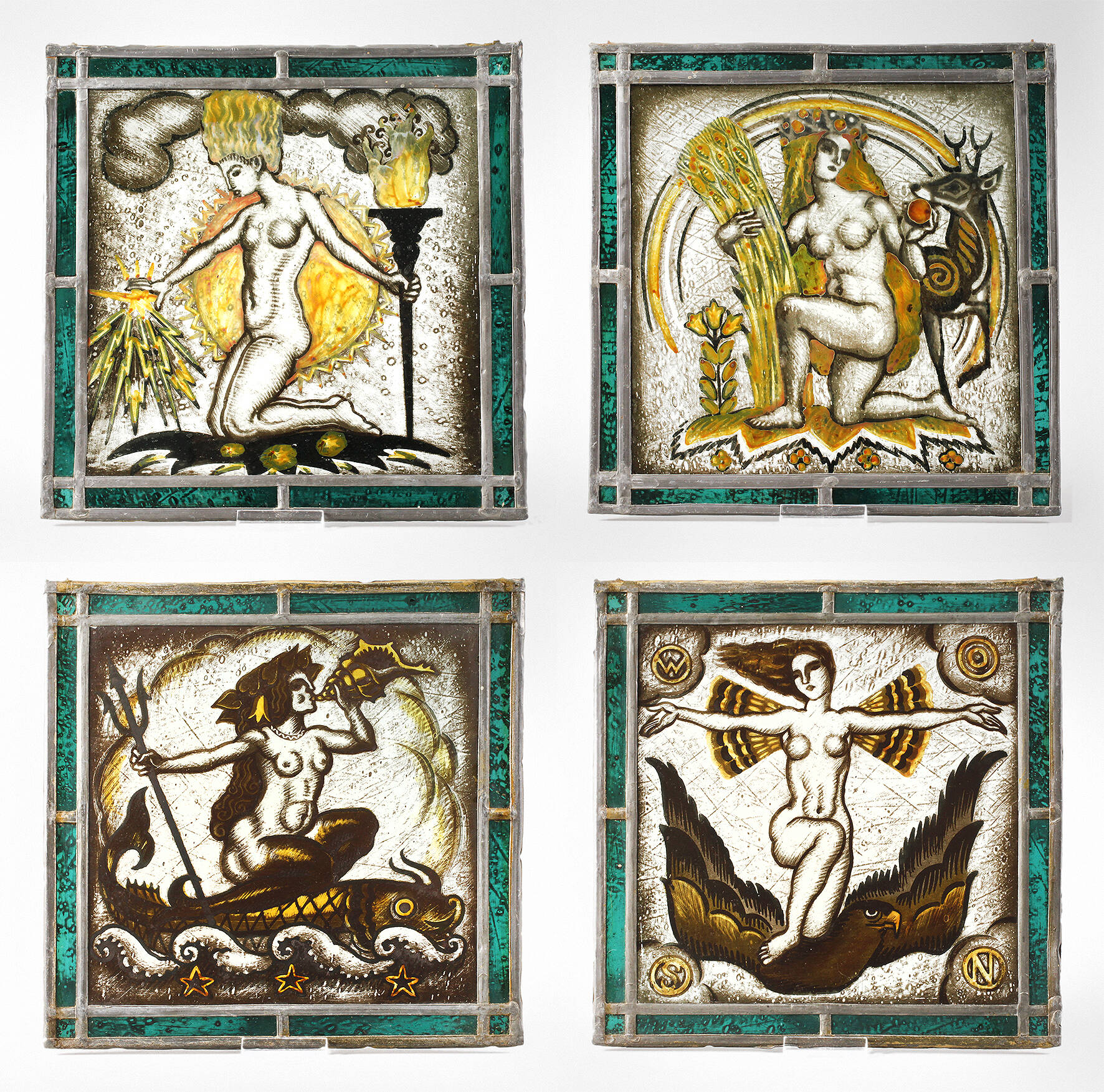 Vier Bleiglasscheiben