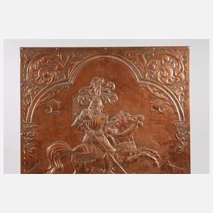 Großes Kupferrelief Heiliger Georg