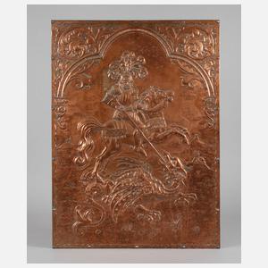 Großes Kupferrelief Heiliger Georg