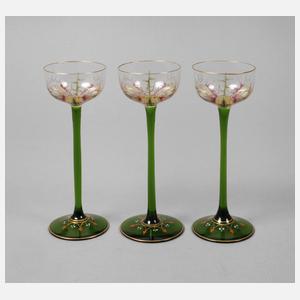 Drei Likörgläser Emailmalerei