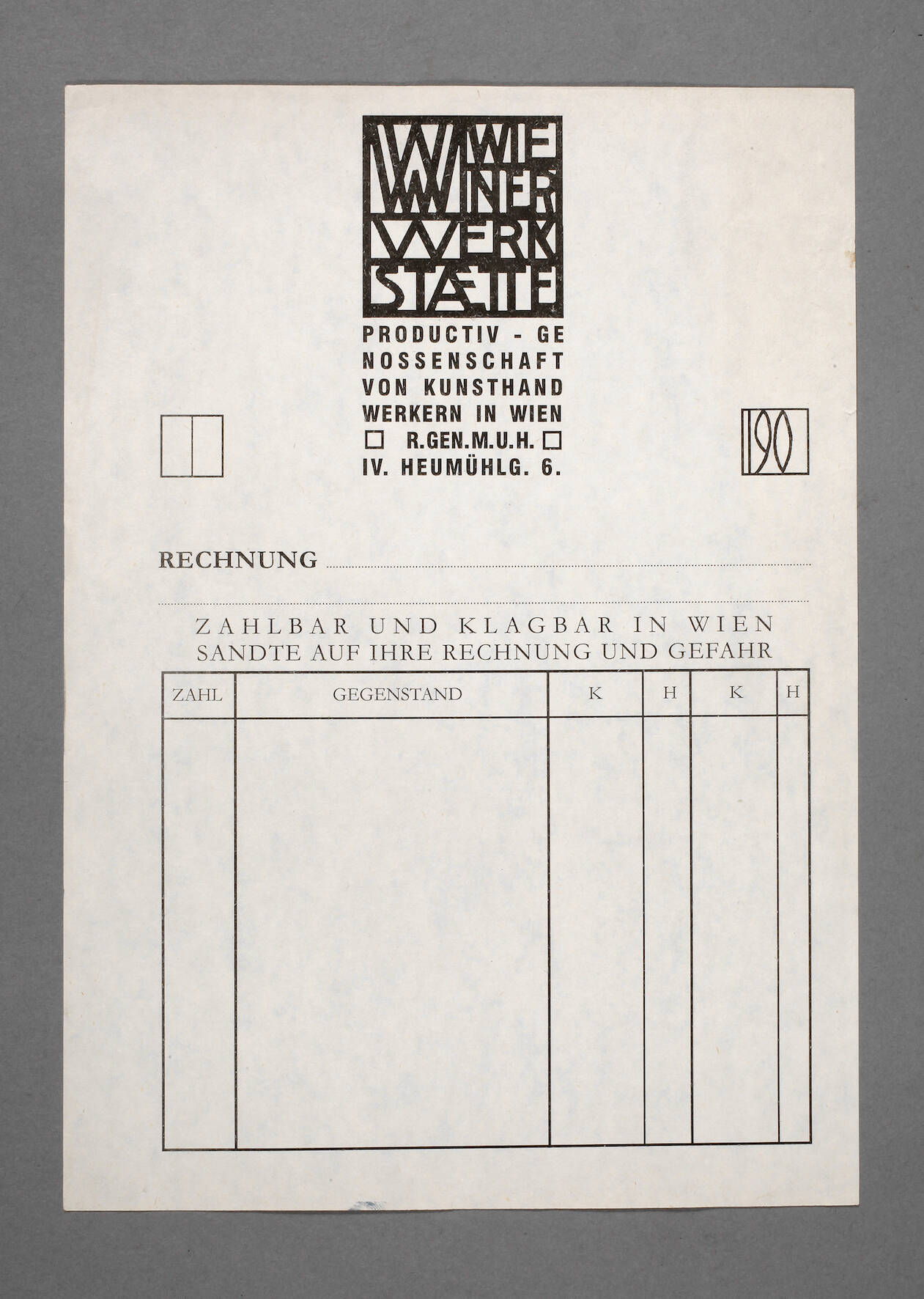 Rechnungsformular Wiener Werkstätte