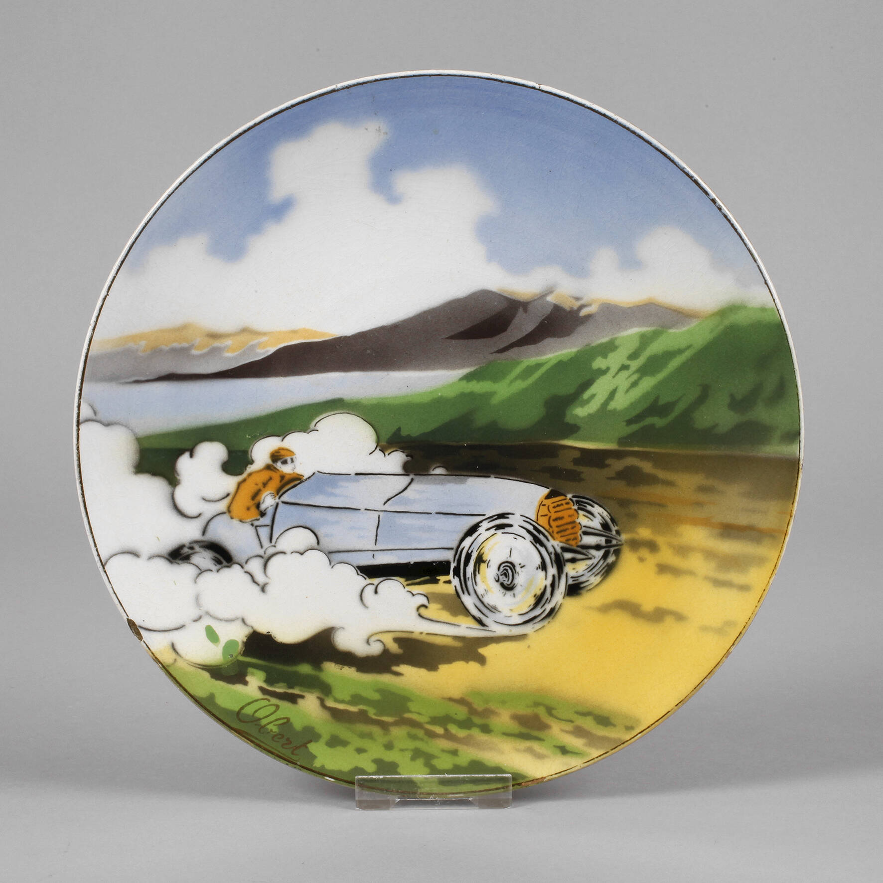 Luneville Wandteller mit Rennwagen