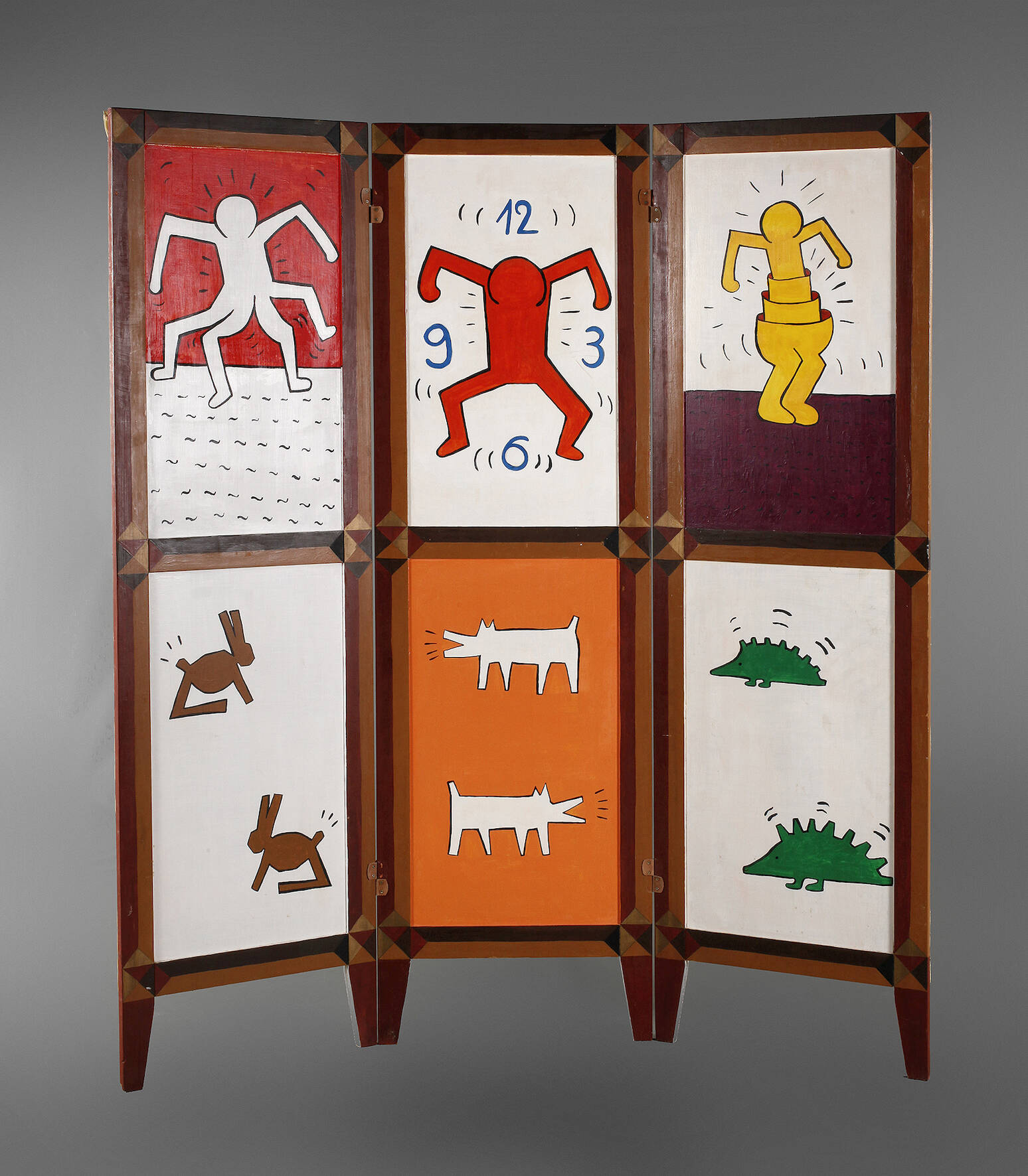 Paravent mit Motiven in der Art von Keith Haring