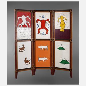 Paravent mit Motiven in der Art von Keith Haring