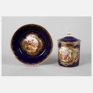 Meissen Deckeltasse Watteaumalerei