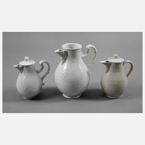 Meissen drei Kannen Weißporzellan