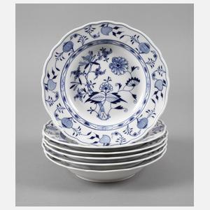 Meissen sechs Suppenteller mit Zwiebelmuster