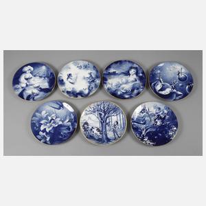 Meissen sieben Märchenteller mit Goldrand