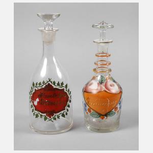 Zwei Karaffen mit Emaillemalerei