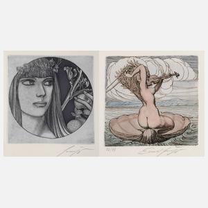 Prof. Ernst Fuchs, Paar Radierungen