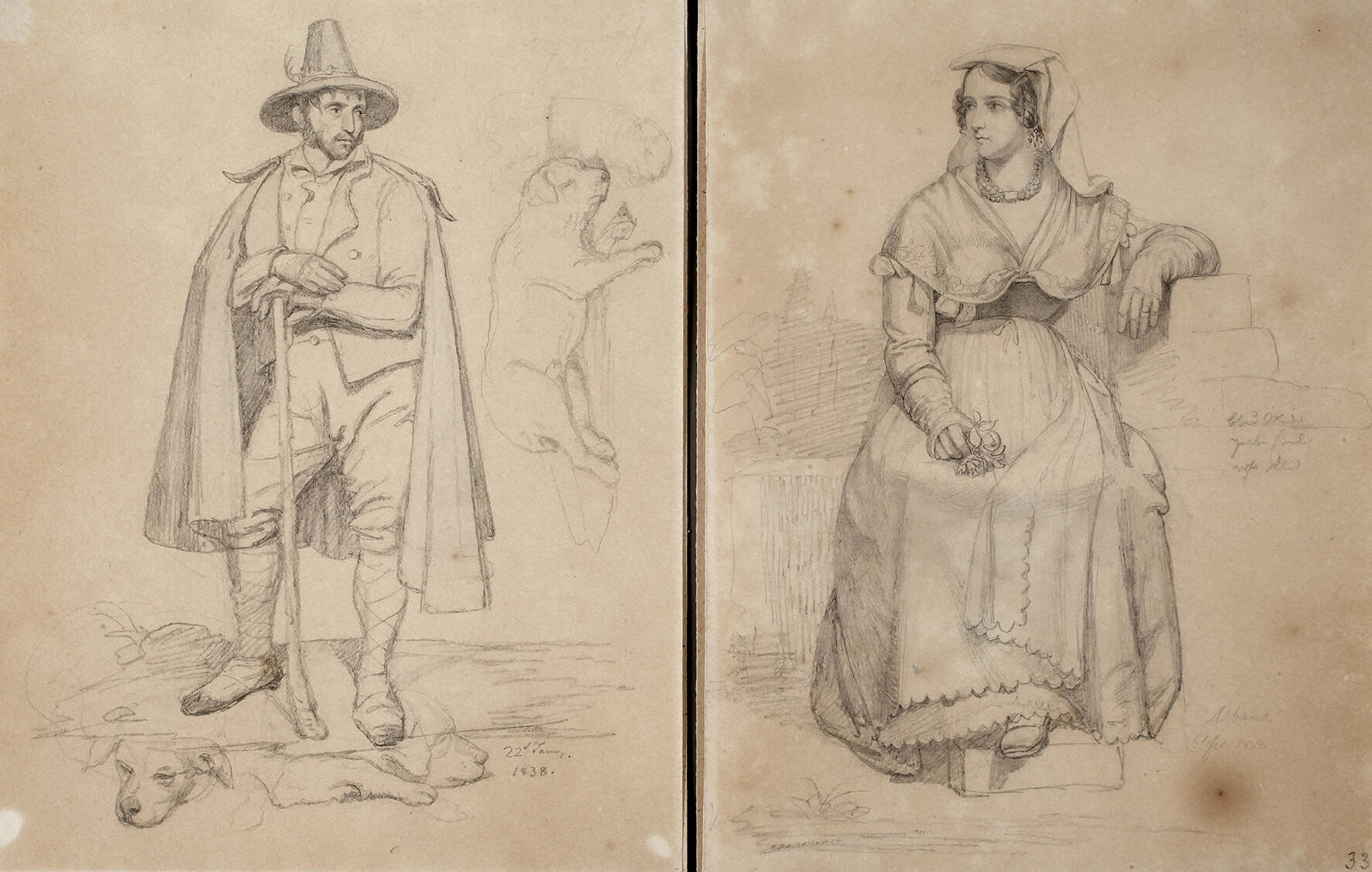 Johann Hermann Kretzschmer attr., 2 Studienblätter