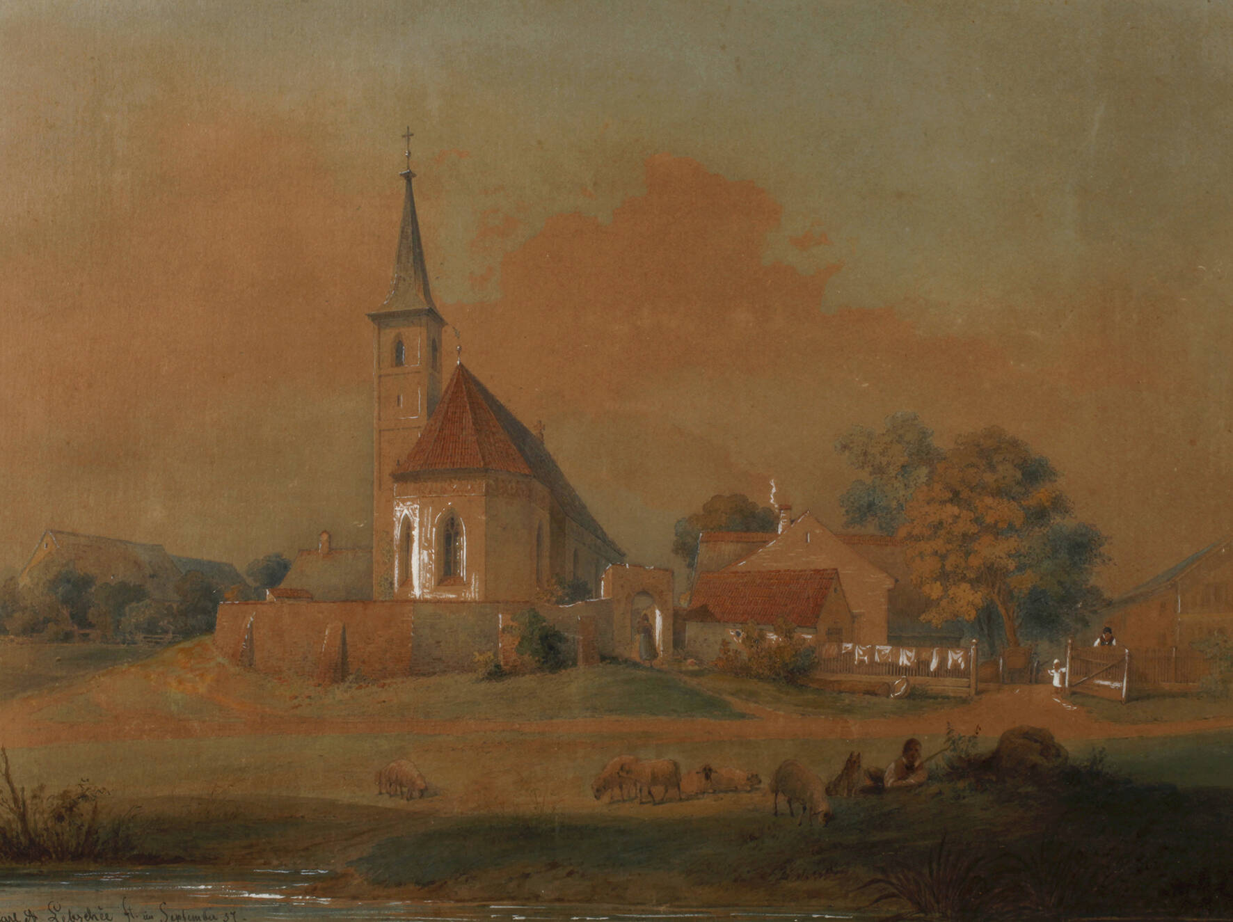 Carl August Lebschée, Dorfansicht mit Kirche