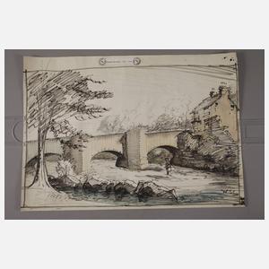 Winston Churchill attr., Flusslandschaft mit Brücke