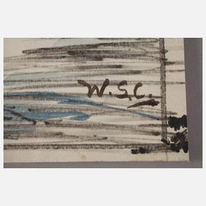 Winston Churchill attr., Flusslandschaft mit Brücke