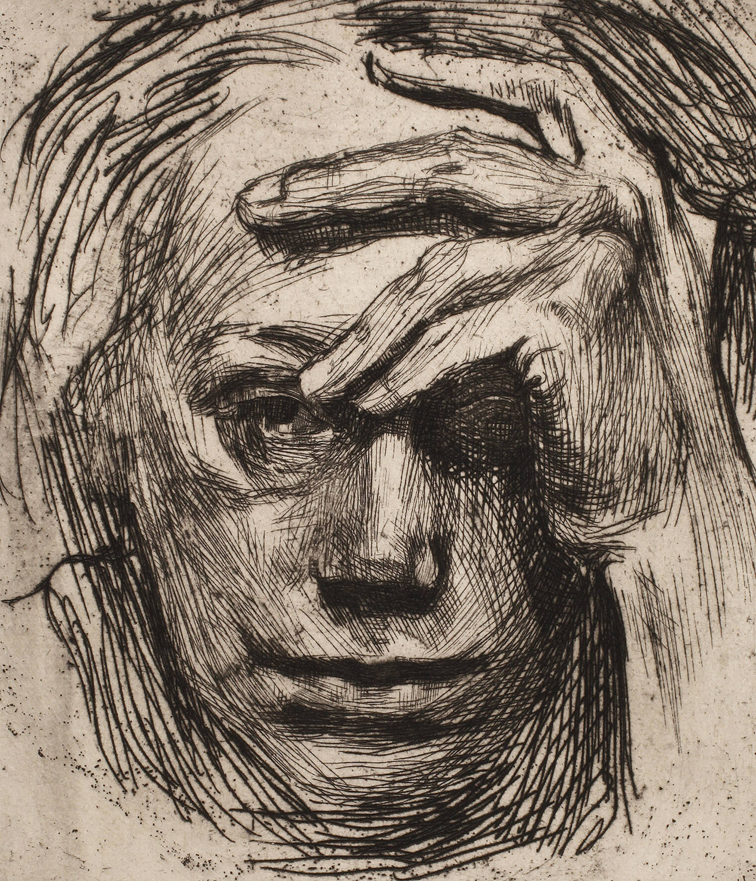 Käthe Kollwitz, "Selbst mit Hand an der Stirn"