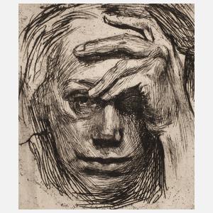 Käthe Kollwitz, "Selbst mit Hand an der Stirn"