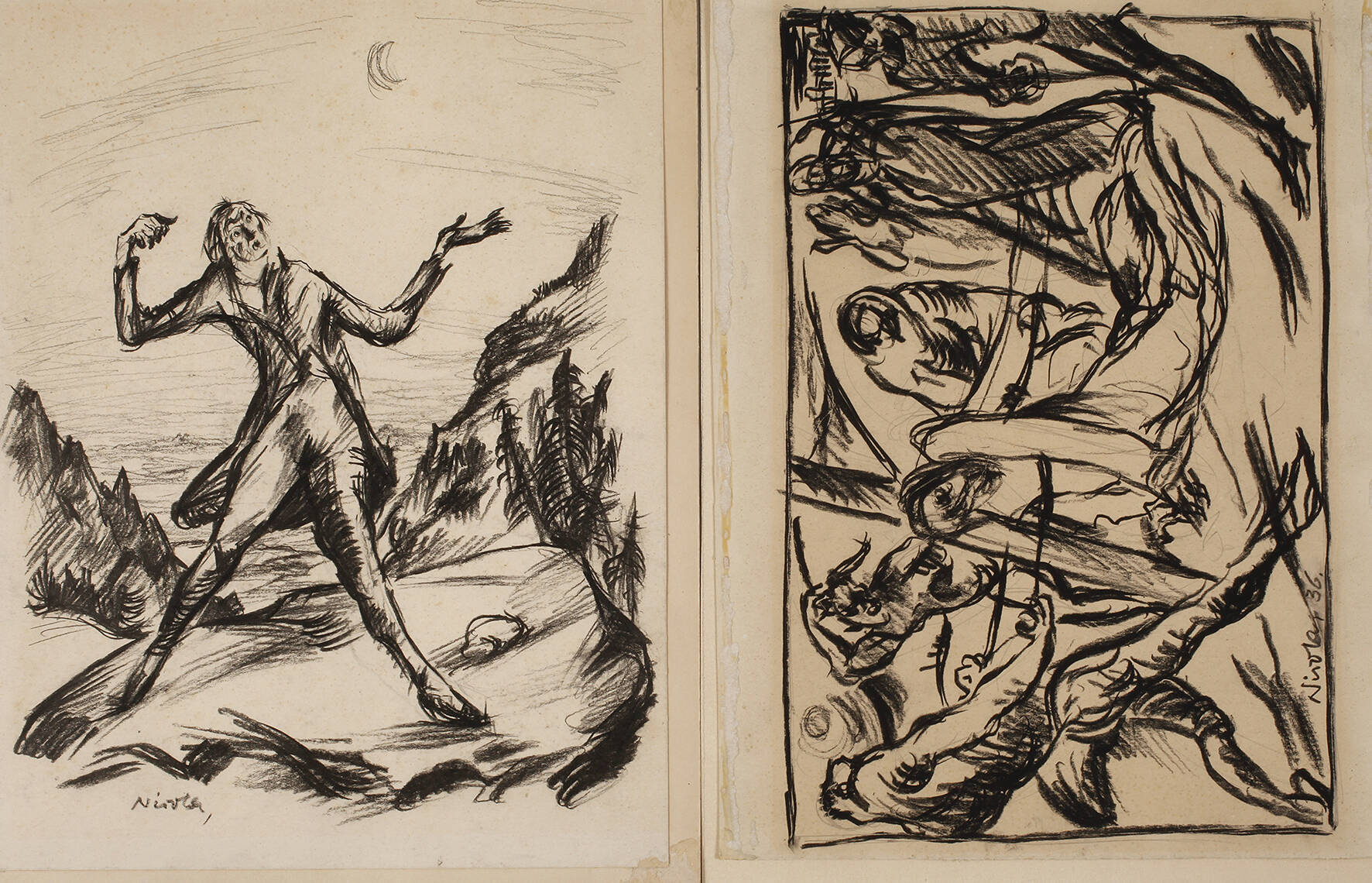 Max Erich Nicola, Paar Kohlezeichnungen