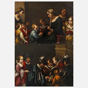 Paar Barockbilder "Gesangsunterricht"