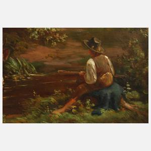 Louis Reinhardt, attr., Rinder an der Tränke