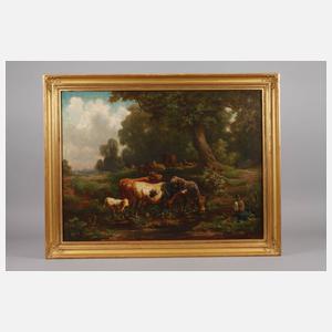 Louis Reinhardt, attr., Rinder an der Tränke