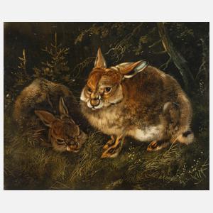 August Schleich, Hasen am Waldesrand