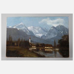 Eduard Schleich (attr.), Dorf vor Gebirgskulisse