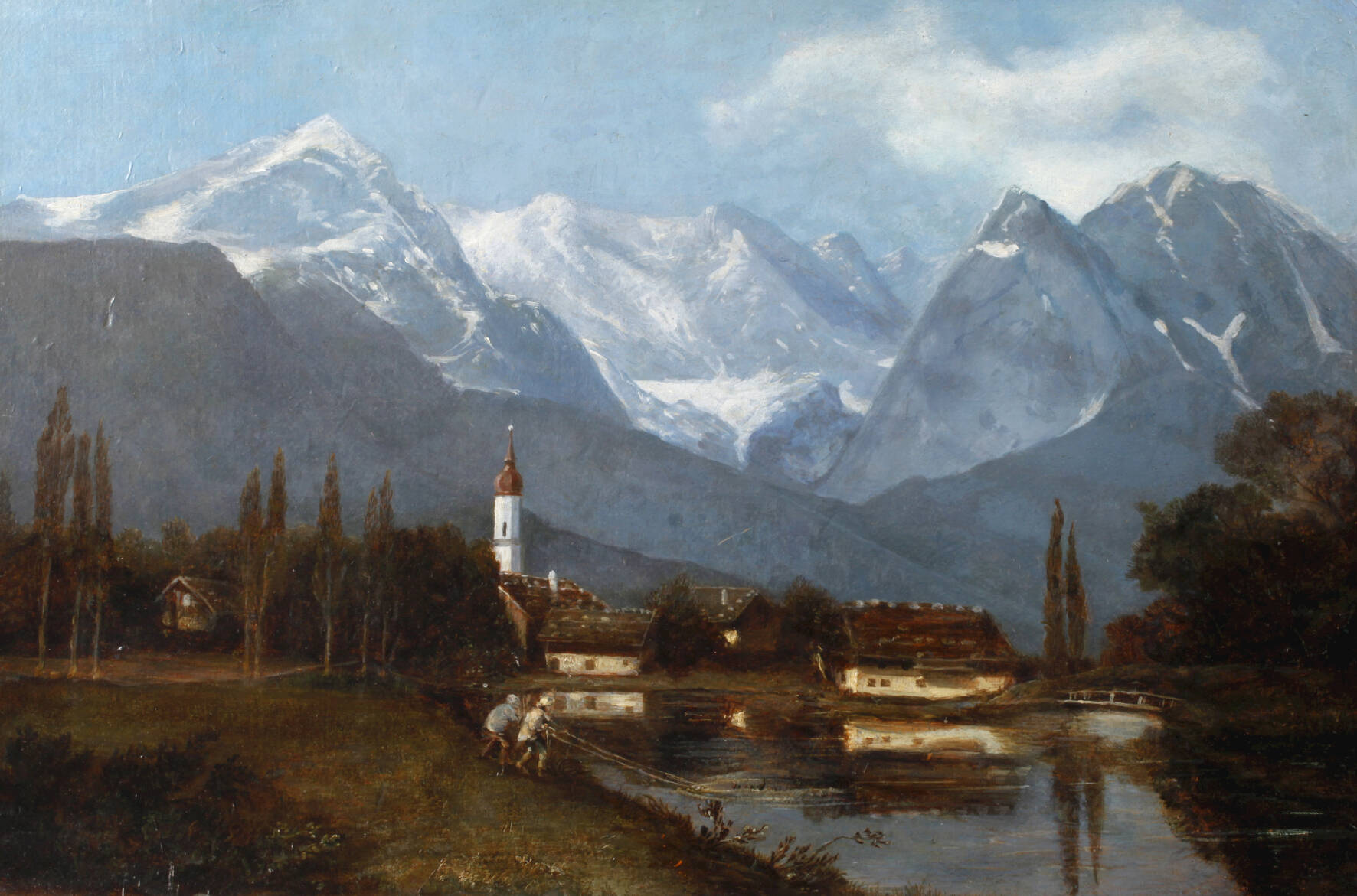 Eduard Schleich (attr.), Dorf vor Gebirgskulisse