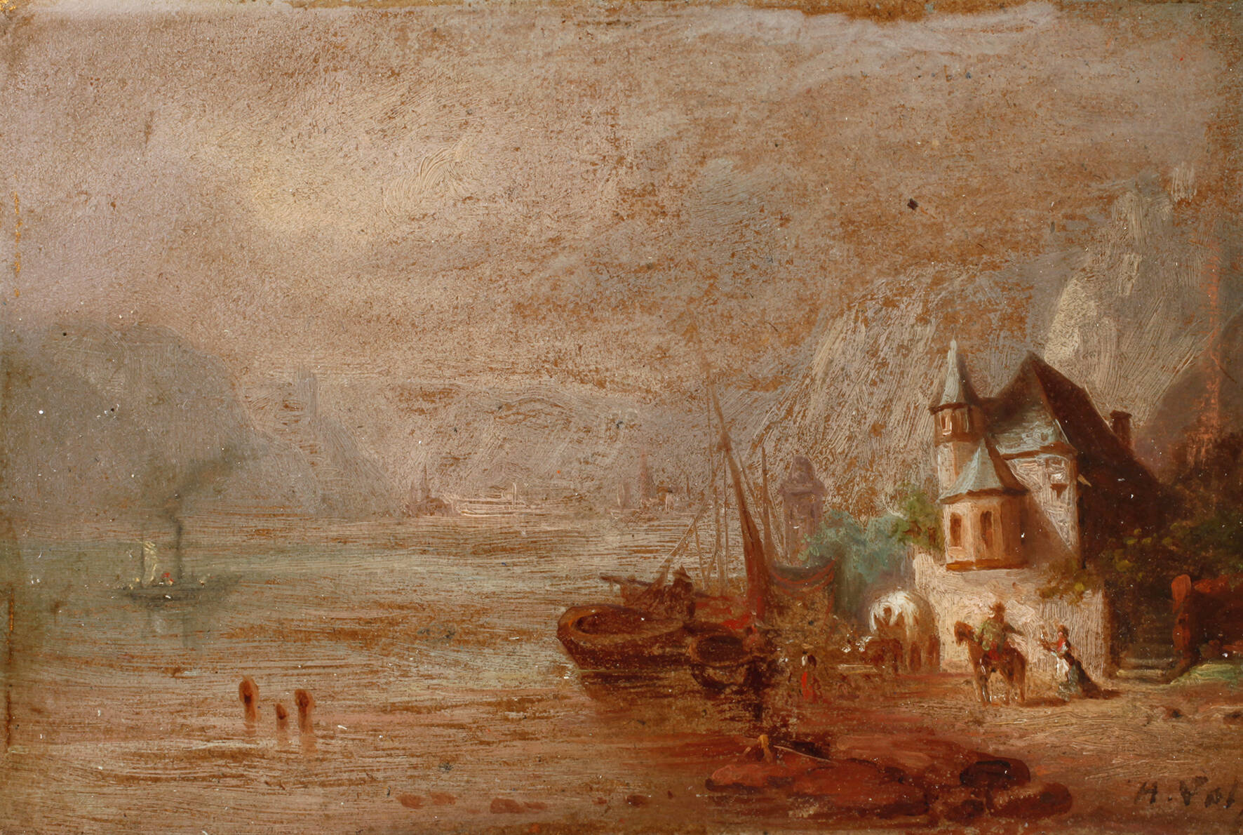 Hermann Volz, "Schiffslände bei Rüdesheim"