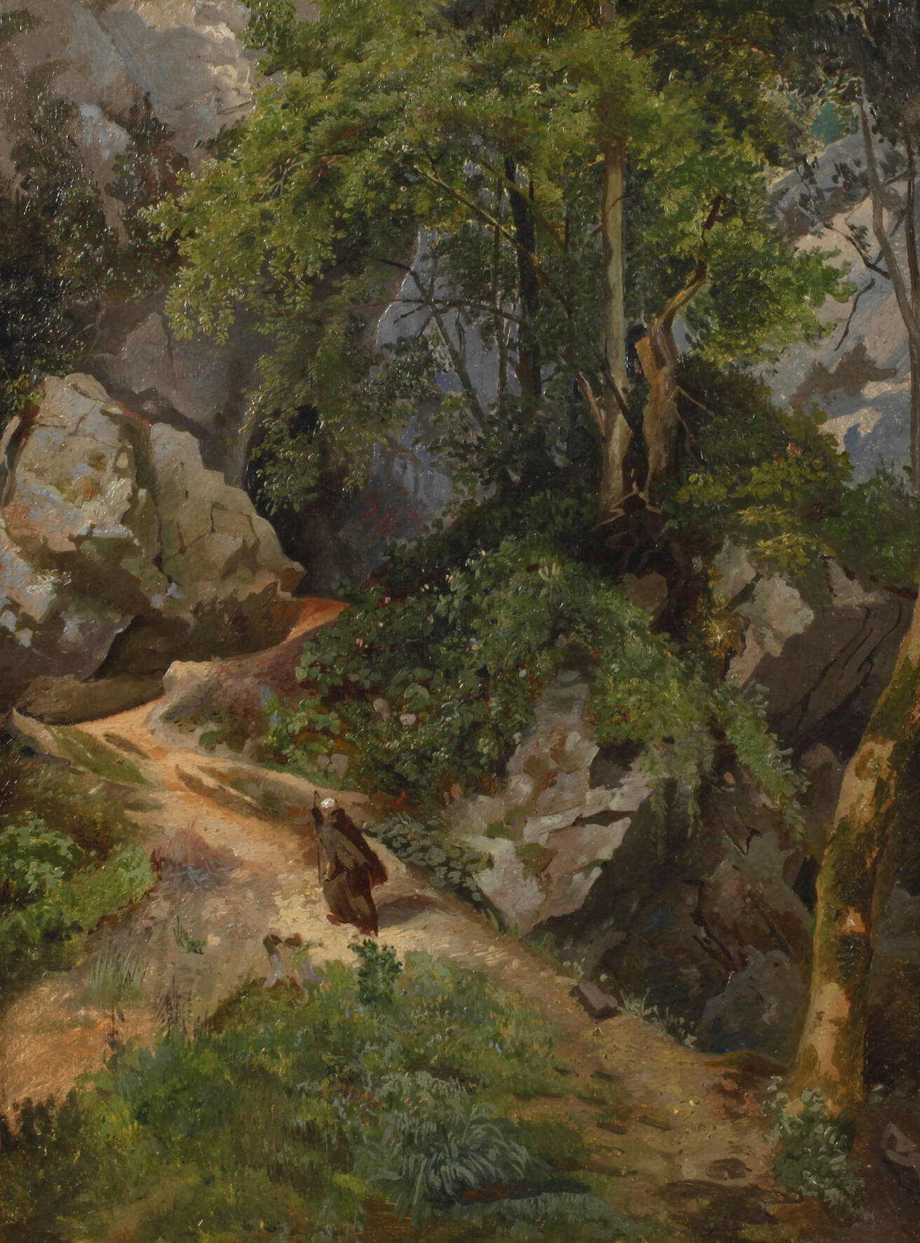 Wandernder Mönch in felsiger Landschaft