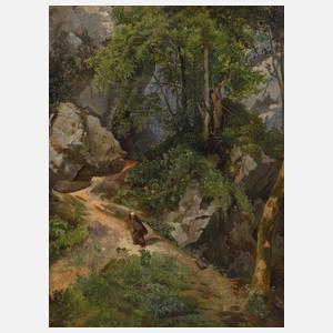 Wandernder Mönch in felsiger Landschaft