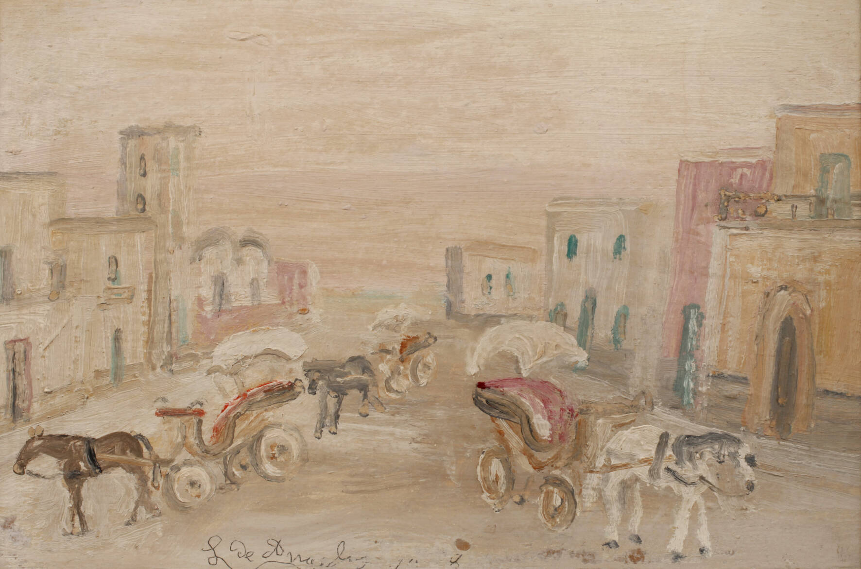 Luigi De Angelis, Droschken in Stadtkulisse