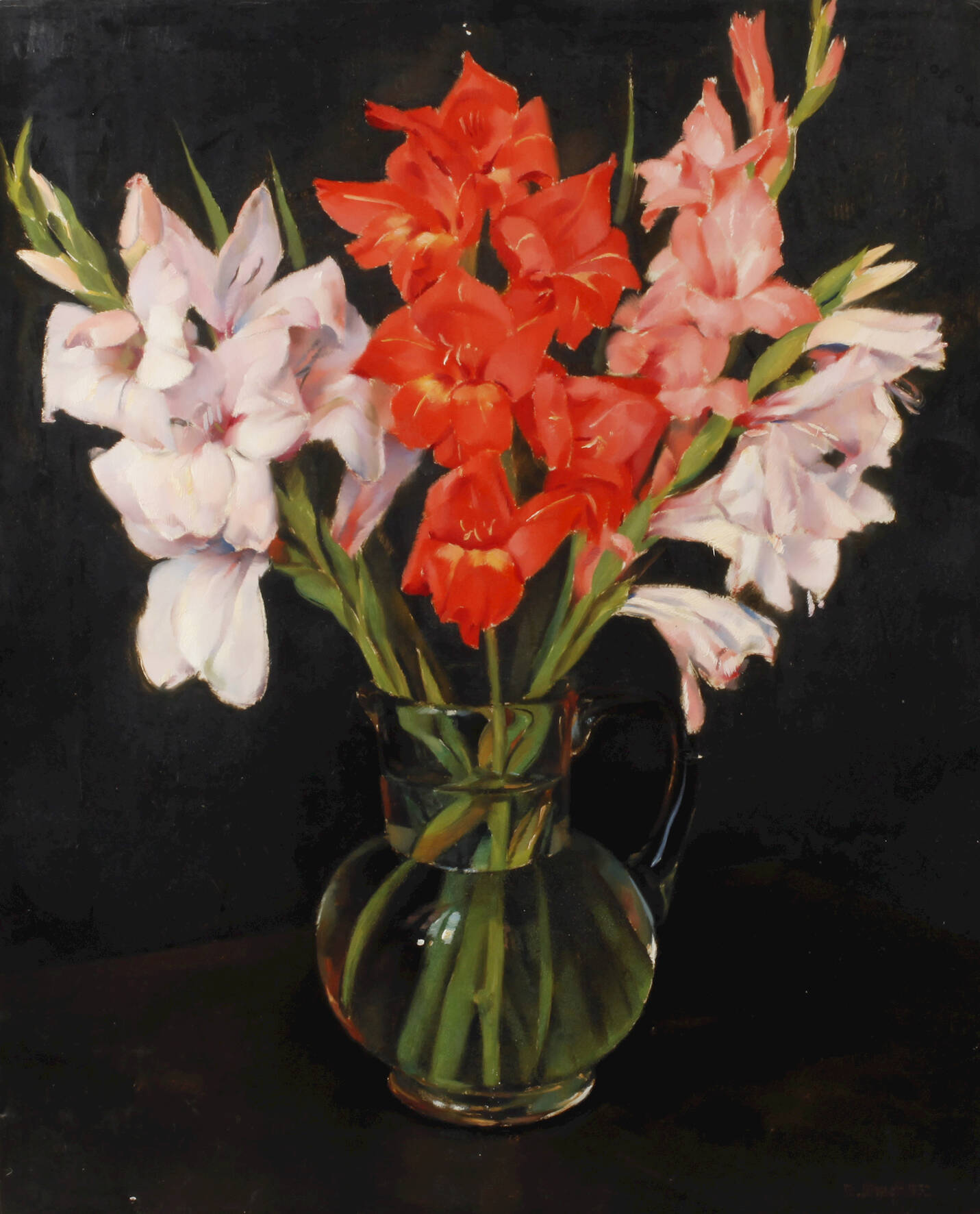 Franz Aumer, "Gladiolen in Glaskrug"