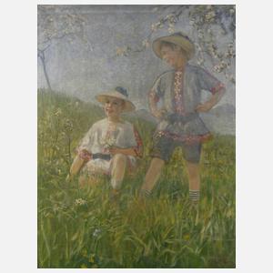 Ludwig Biehr, Kinder auf blühender Wiese