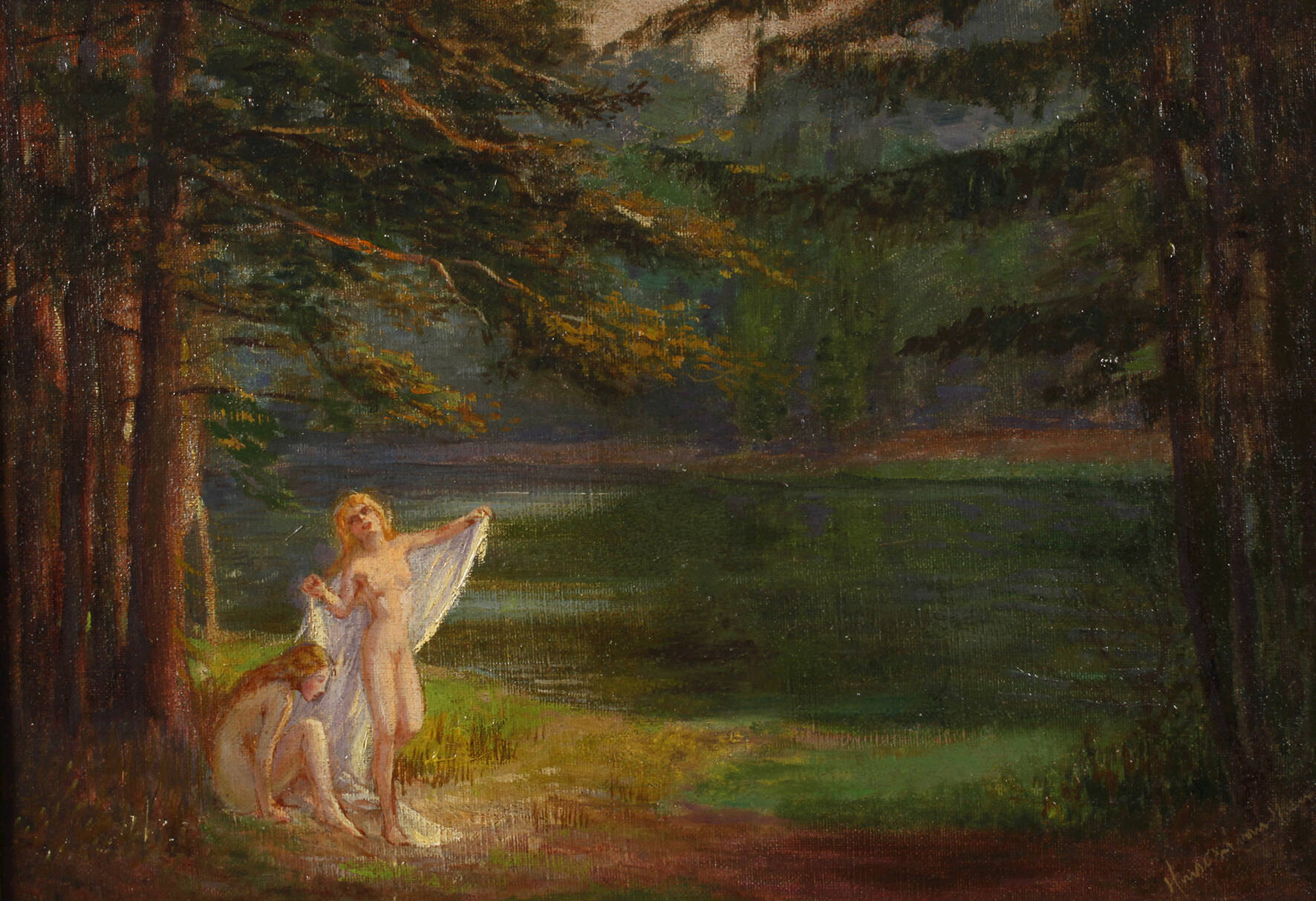 Walter Henschel v. Hain, Badende Mädchen am Weiher