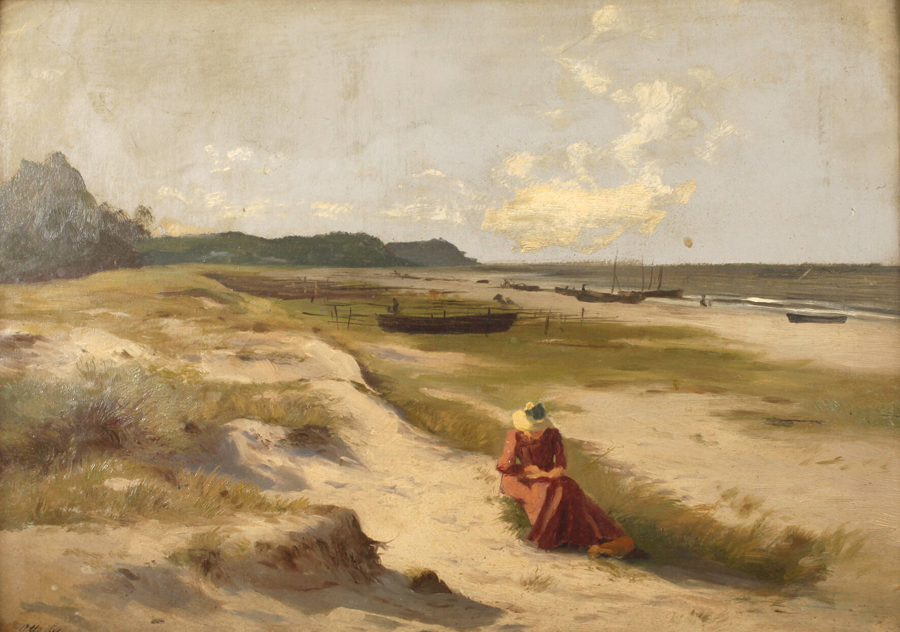 Otto Lev, Strandpartie mit lesender Frau