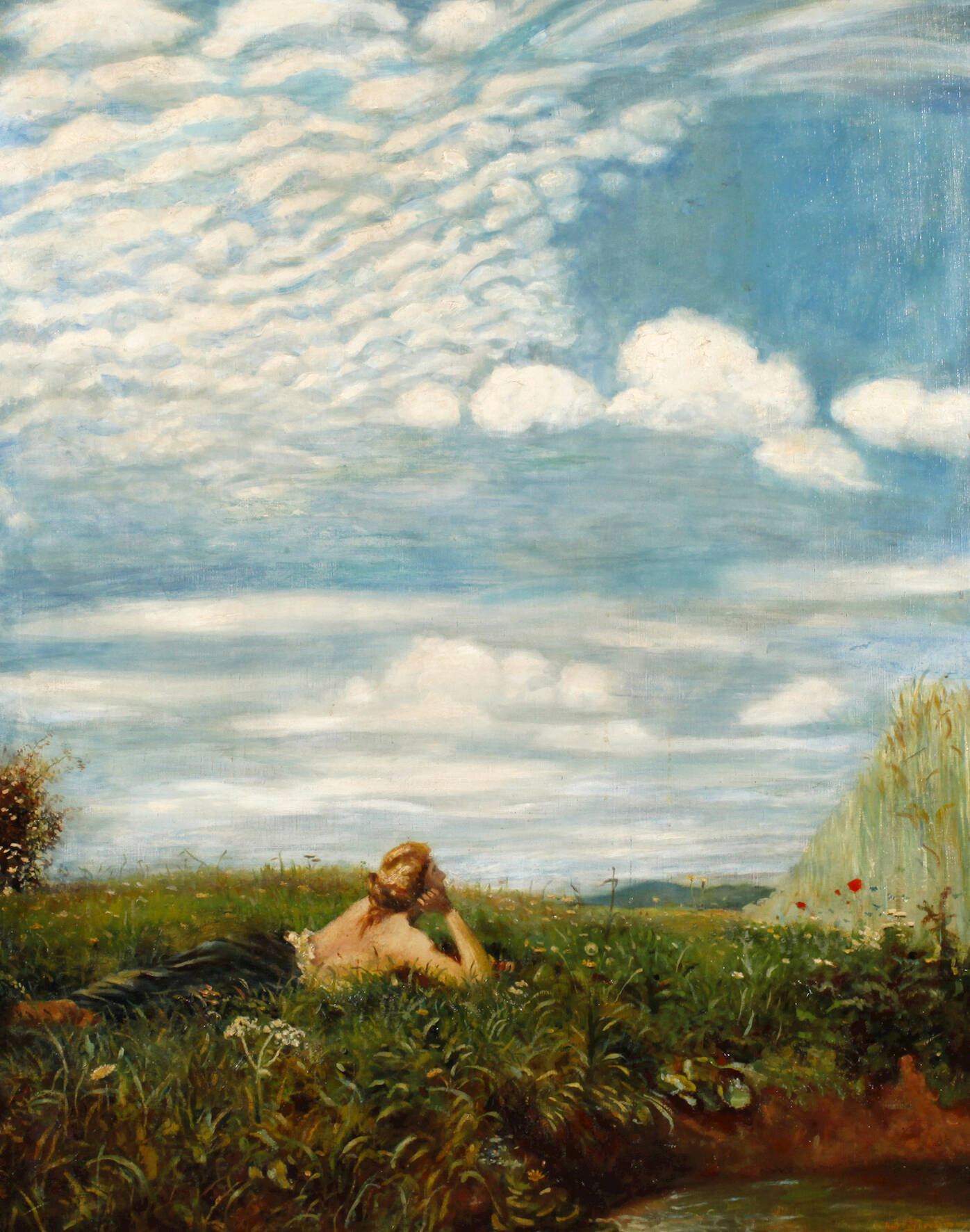 H. Simon, Sinnende Dame im Gras