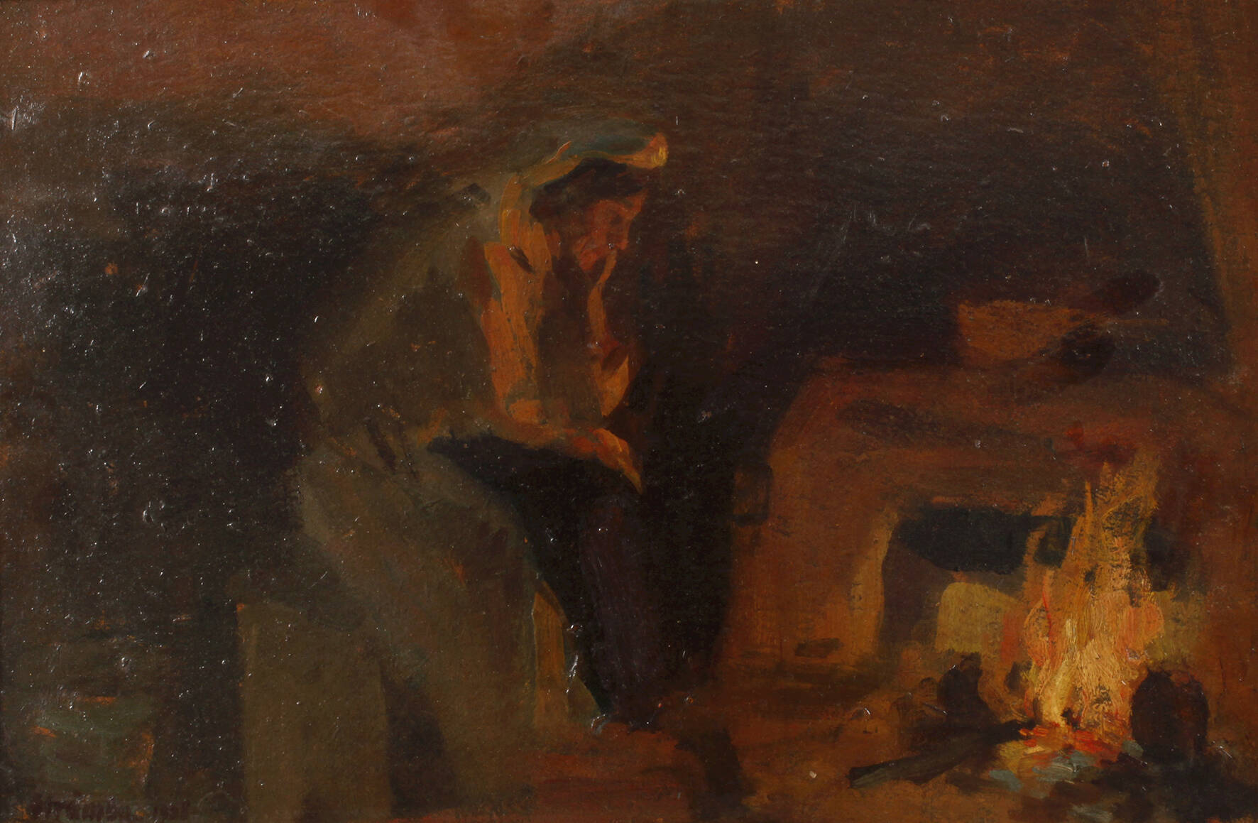 Prof. Ipolit Strambu, Frau am Feuer