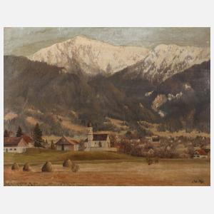 Josef Vogl, Dorf vor Gebirgssilhouette