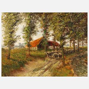 Heimkehrende Schafherde