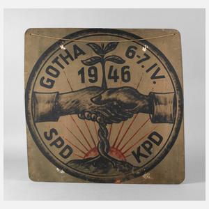 Schild zum Vereinigungsparteitag in Gotha