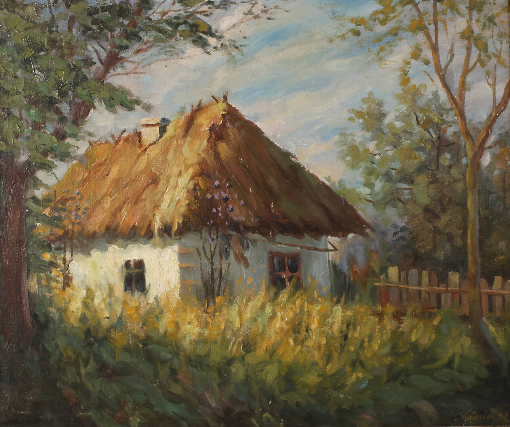 Kurdenko, Russische Bauernkate auf sonniger Lichtung