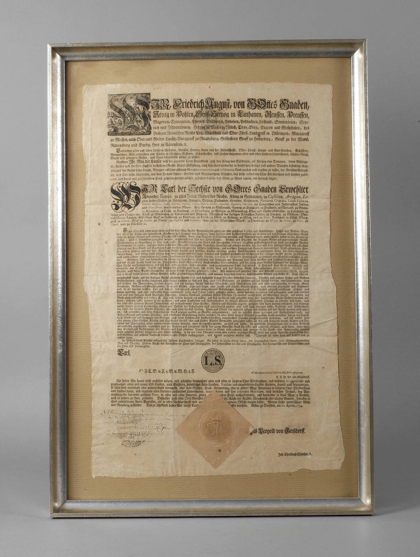 Sächsisch-Kaiserliche Bekanntmachung Langenreinsdorf 1734