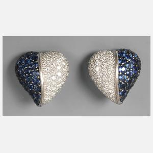 Paar Ohrclips mit Diamanten und Saphiren